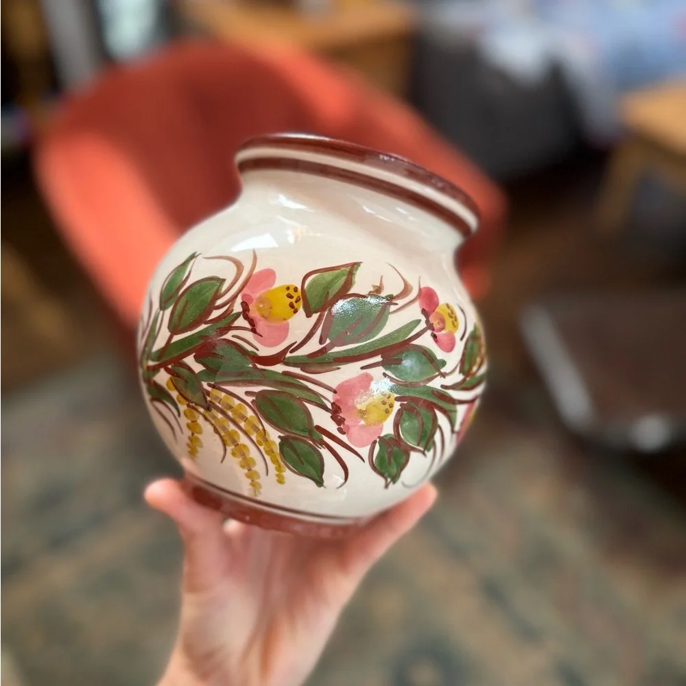 Vintage pottery Handcrafted Floral Ceramic Vase